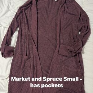Market & Spruce Open-Front Pocket Cardigan - Plum